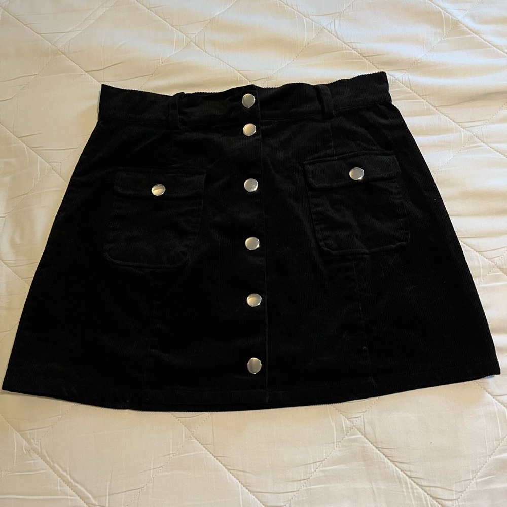 Unique Vintage - Black Corduroy Marlo Mini Skirt (with belt) - L/10-12